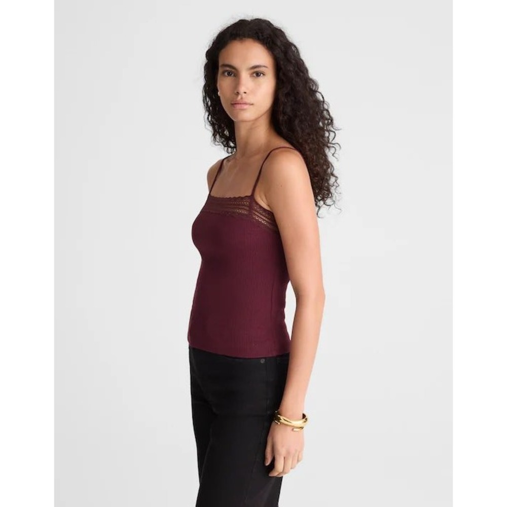 Madewell Lace-Trim Square-Neck Tank Dark Pomegranate Camisole Burgundy XXS NY280